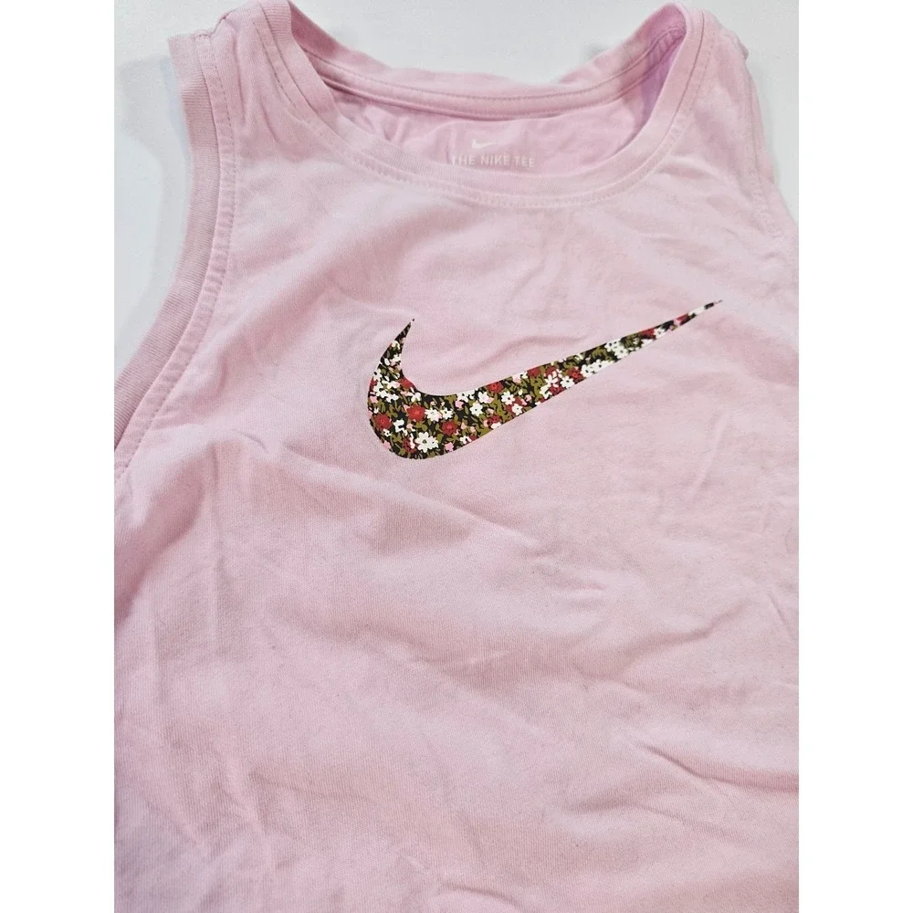 Nike Tank Top Women Small Pink Floral Swoosh Dri-FIT Athletic Tee